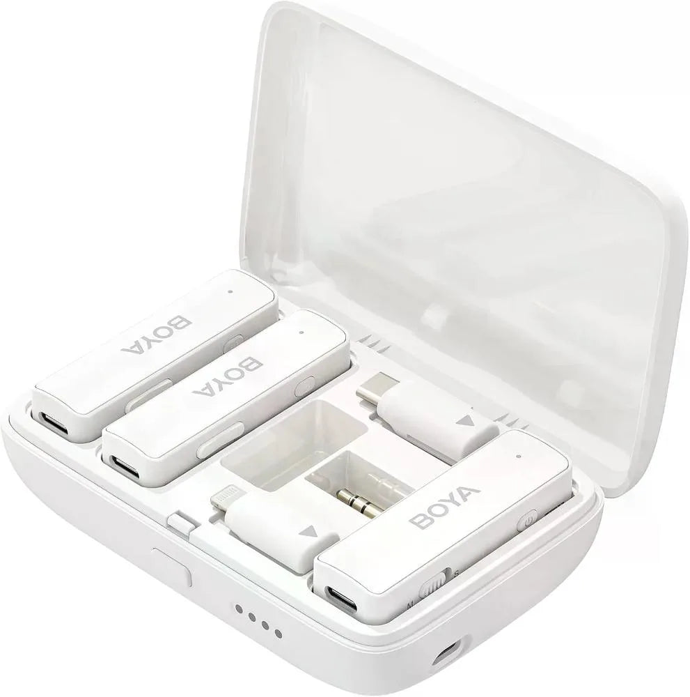 BOYALINK  White Sistema de micrófono inalámbrico doble con diseño todo-en-uno